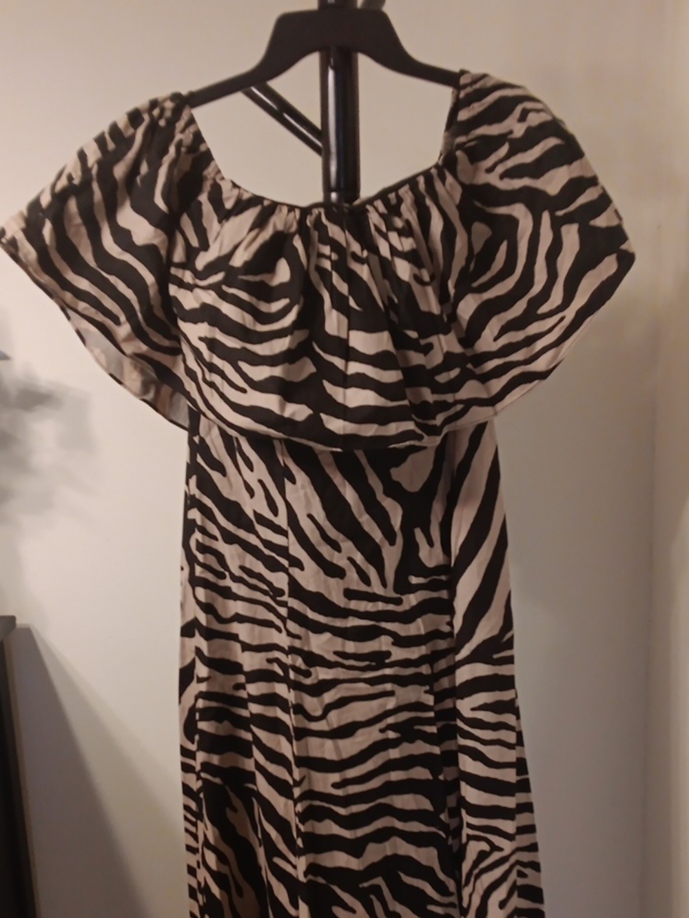 H&M Off-Shoulder Zebra Print Maxi Dress - Black & Cream